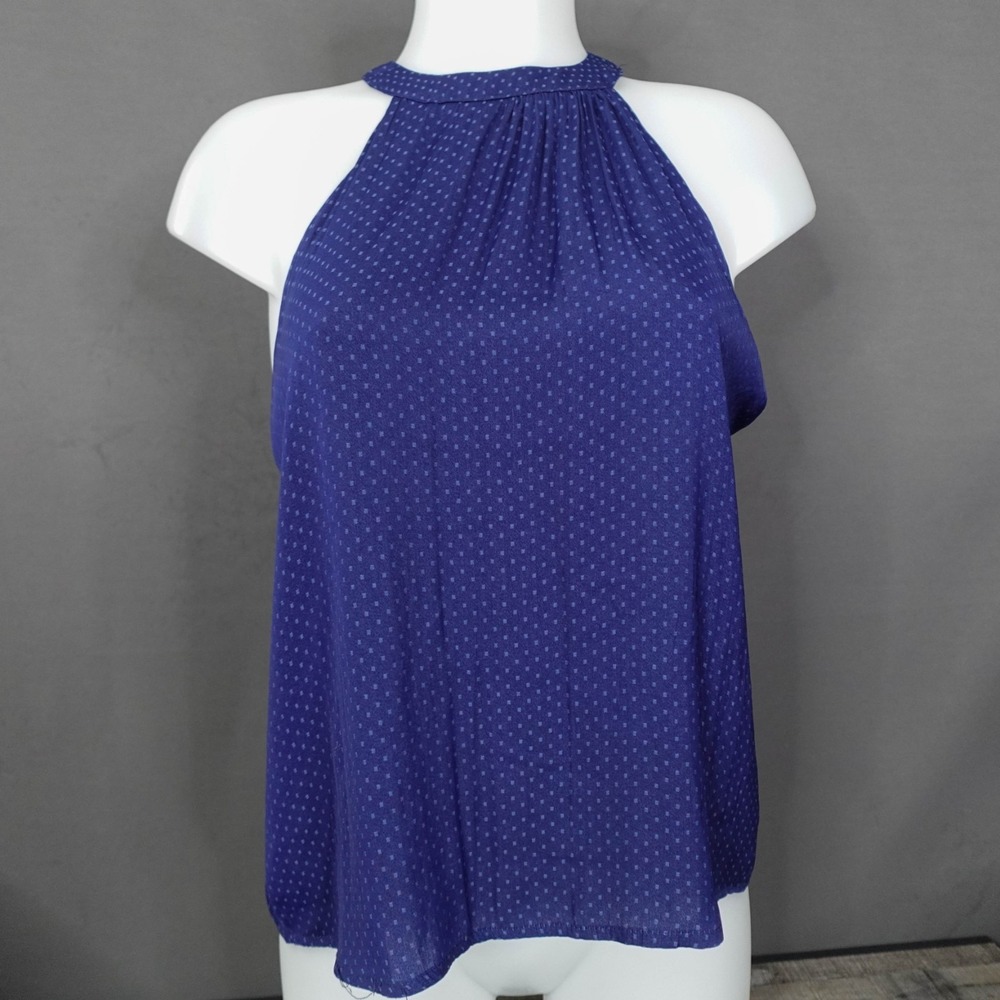 Forever 21 Womens Top Small Blue Polka Dot Flowy Tank Coquette Back Button
